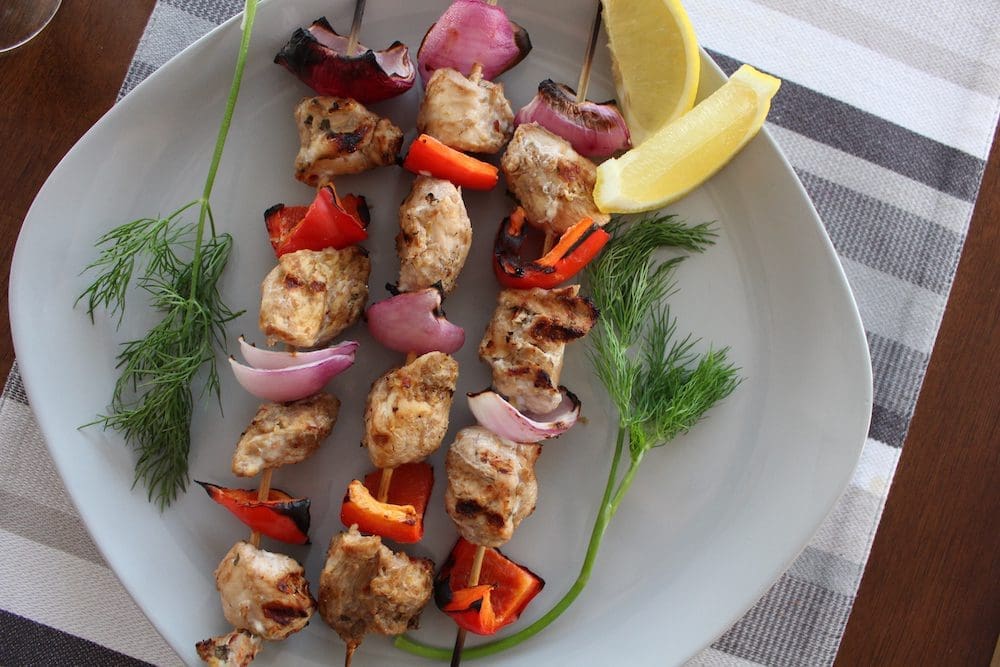 chicken and veggie skewers